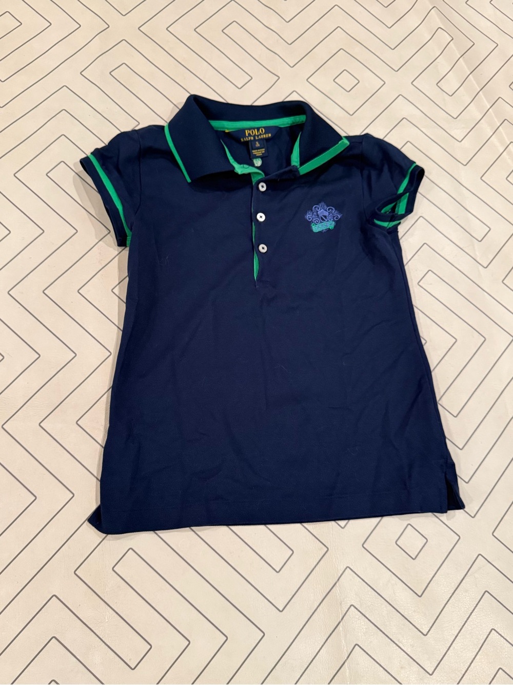 Polo Ralph Lauren Kids Navy Polo Shirt with Green Trim